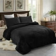 thumbnail image 2 of JML 3 Piece Sherpa Bed Blanket,Winter Warm Fleece Borrego Blanket,Queen 75"x83",Black, 2 of 5