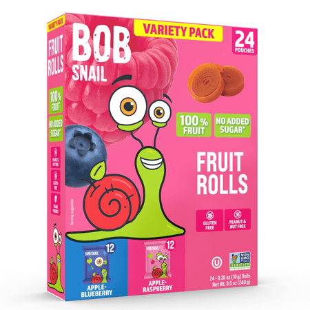 Bob Snail Fruit Rolls Gluten-Free Variety pack Raspberry-Blueberry, 8.50 oz, 24 pouches