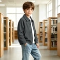 thumbnail image 6 of Atogsazn Kids Boys Waffle Full Zip Hoodies Childrens Casual Long Sleeve Collared Jacket Fall Winter Tops Outerwear Dark Gray 7-8 Years Fashion, 6 of 9