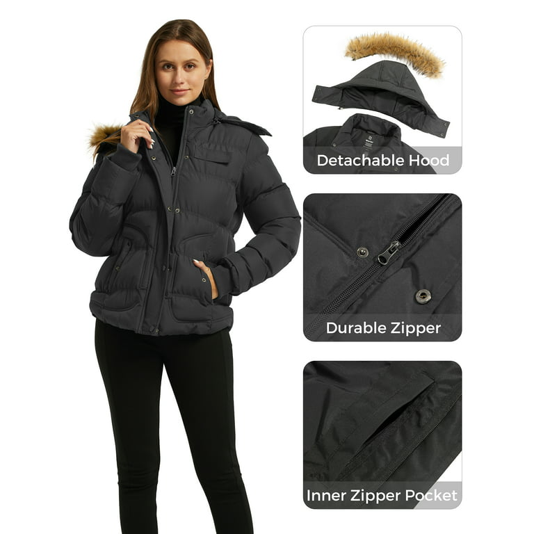 Zip-up Puffer Dark Wantdo Jacket Coats Quilted L Gray Winter Jacket Waterproof Women\'s