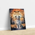 thumbnail image 3 of Mummy Australian Shepherd Happy Halloween with Pumpkins Bats Spooky Fun Vertical Matte Canvas Poster Aussie Dog Lover Gifts Wall Art Home Decor - 00019, 3 of 5