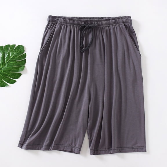 LEKWK Plus Size Lounge Shorts for Men Soft with Pockets Mid Rise Elastic Waist Drawstring Sleep Shorts Relaxed Straight Leg Knee Length Casual Shorts Home Daily Wear Dark Gray XXXXXL