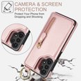 thumbnail image 4 of JTCASES for Samsung Galaxy A52 5G Case, PU Leather Lychee Pattern Zipper Purse Finger Ring Buckle Card Slots Stand Shell for A52 5G Wear-resistant Shockproof Wallet Cover, Rosegold, 4 of 8