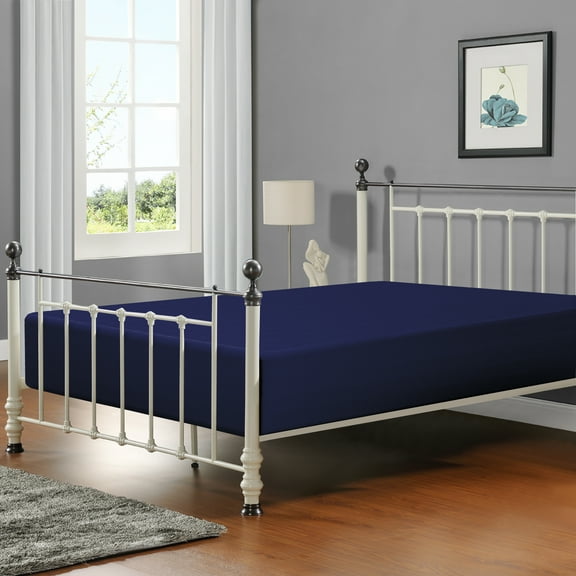 Flxxie 1800 Thread Count Brushed Microfiber Fitted Sheet with 15" Pocket, Twin, Navy Blue