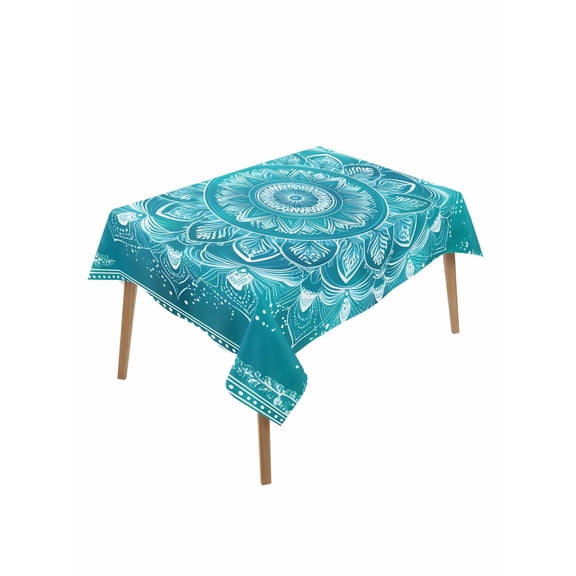 Turquoise Boho Table Cloth, Abstract Art Floral Ethnic Tribal Waterproof Tablecloth for Rectangle Tables, Reusable Washable Fabric Table Cover for Restaurant Kitchen Dining Tables 60"x84"