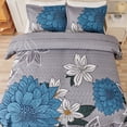 thumbnail image 2 of Evenhug Quilt Set 3-Piece Queen Blue Flower Bedding Set Microfiber Floral Quilt Bedding Set With 2 Pillow Shams, 2 of 6