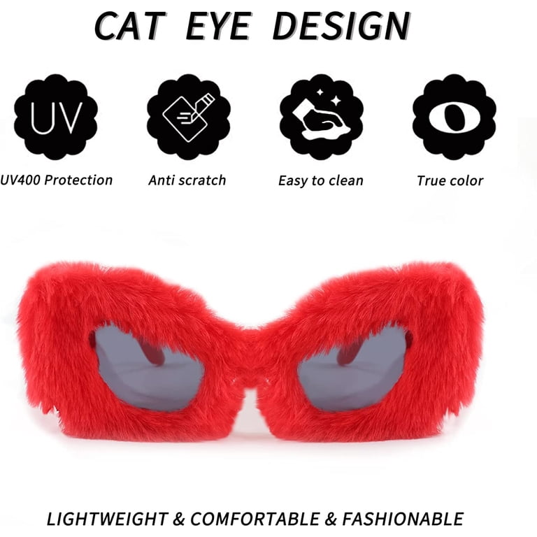 FEISEDY Women Plush Fuzzy Cat Eye Sunglasses Punk Soft  display picture 1