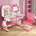thumbnail image 4 of YNCE Kids Study Desk and Chair Set for 6-14, Height Adjustable Study Table Chair Set for Kids with Drawers Bookstand 80cm Desktop Foot Pedal Ergonomic Table Chairs for Boys Girls (Pink #2), 4 of 9