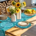 thumbnail image 4 of Turquoise Boho Round 13 Inch Placemats Set of 4, Abstract Art Floral Ethnic Tribal HeatResistant Non Slip Place Mats for Dining Table, Wipeable Braided Kitchen Table Mats for Housewarming, 4 of 9