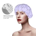 thumbnail image 3 of YFYANG Femmes Double Imperméable Douche Cap, Violet Simple Motif de Fleurs Réutilisables Cap pour Tous les Styles de Cheveux et les Tailles de Tête, 3 of 6