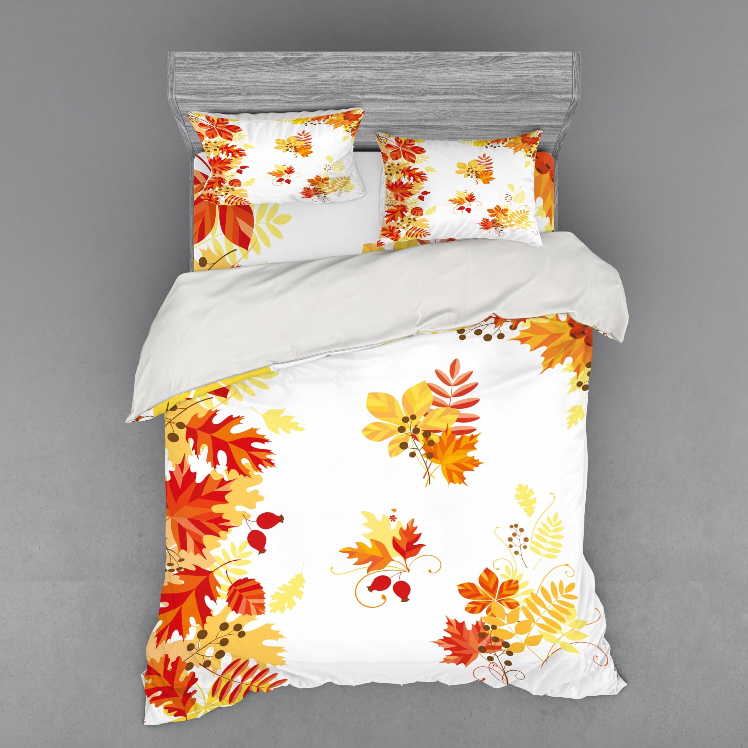 Fall Duvet Cover Set, Autumn Themed Pattern Chestnut Oak Maple Leaves