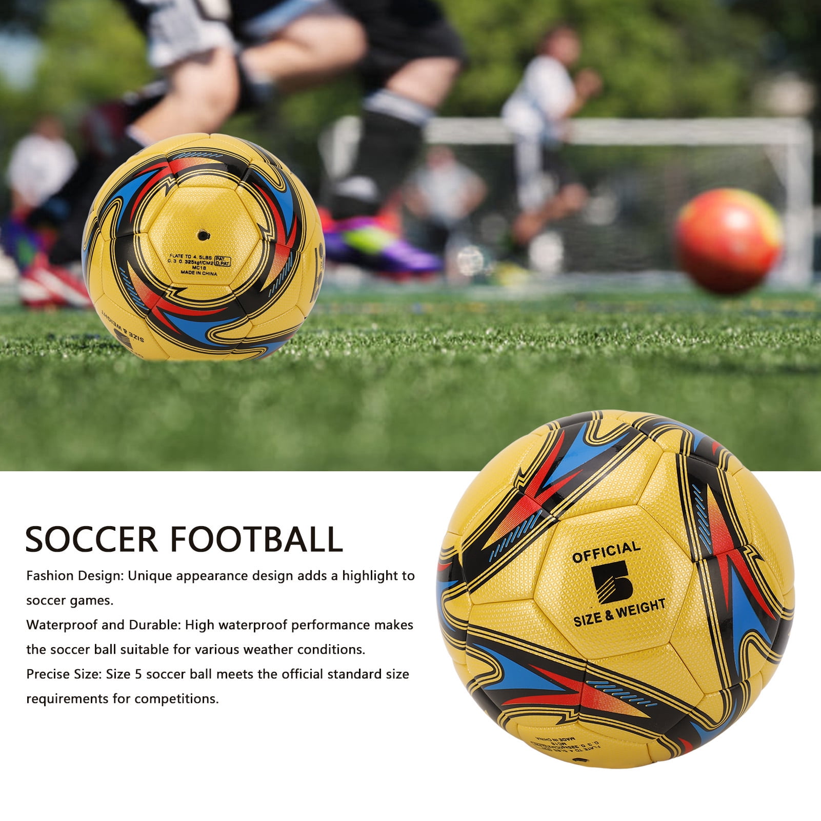 NFTIGB Soccer Ball Size 5 PU Football Wear Resistant Soft Touch Sports Ball for Game Matches Kids Adults Outdoor Indoor Play Official Size (8.66 inches / 22 cm)