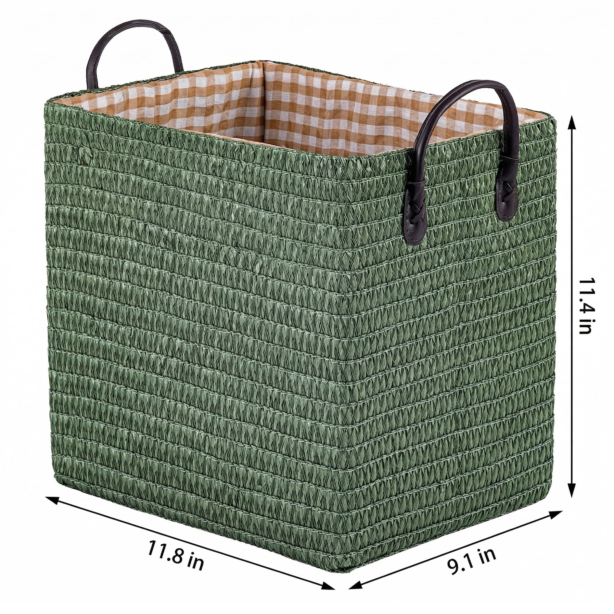 Unique Bargains Compactable Woven Storage Basket Storage Bin Green 11.8*9.1*11.4in