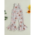 thumbnail image 4 of Bagilaanoe Toddler Baby Girl Jumpsuit Sleeveless Floral Print Romper Overalls 6M 12M 18M 24M 3T 4T Kids Long Flared Pants Summer Outfits, 4 of 7