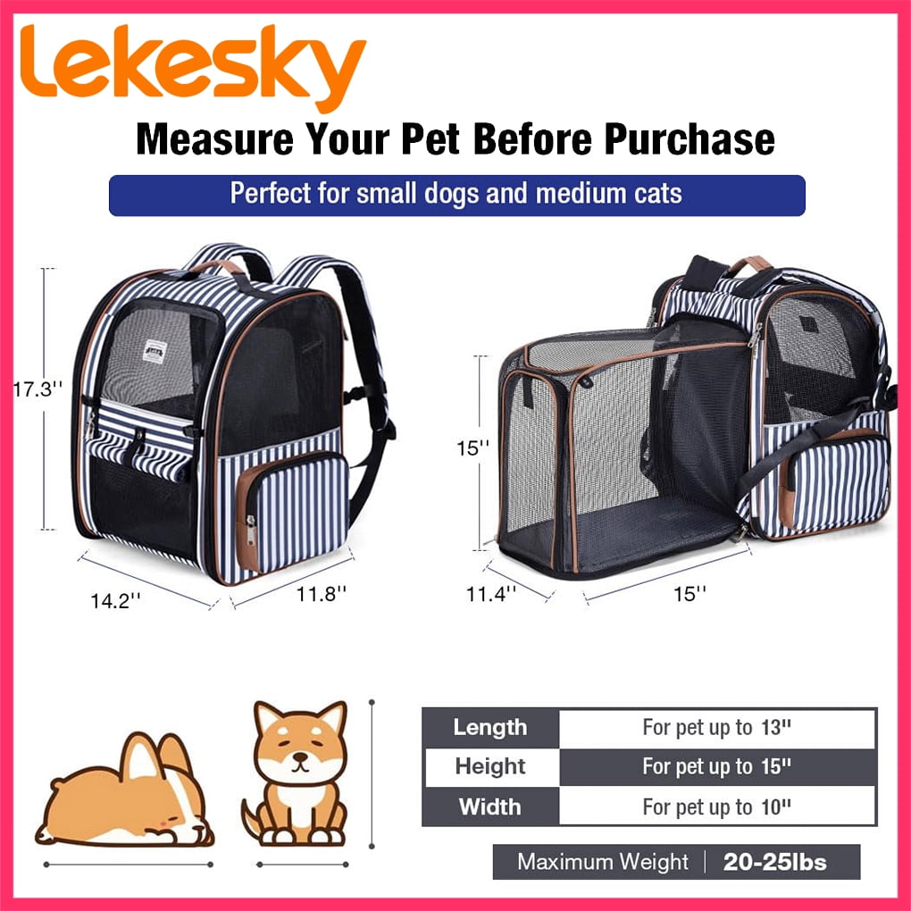 Extra Large Cat Backpack Carrier Expandable Pet Carrier Backpack for Small Dogs Medium Cats Fit Up to 18 Lbs, Dog Backpack Carrier, Foldable Puppy Backpack Carrier for Travel, Hiking,Striped