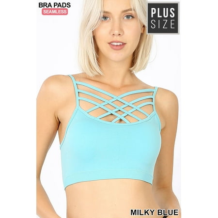 

Zenana Women & Plus Comfort Seamless Crisscross Front Strappy Bralette Sports Bra Top with Removable Pads
