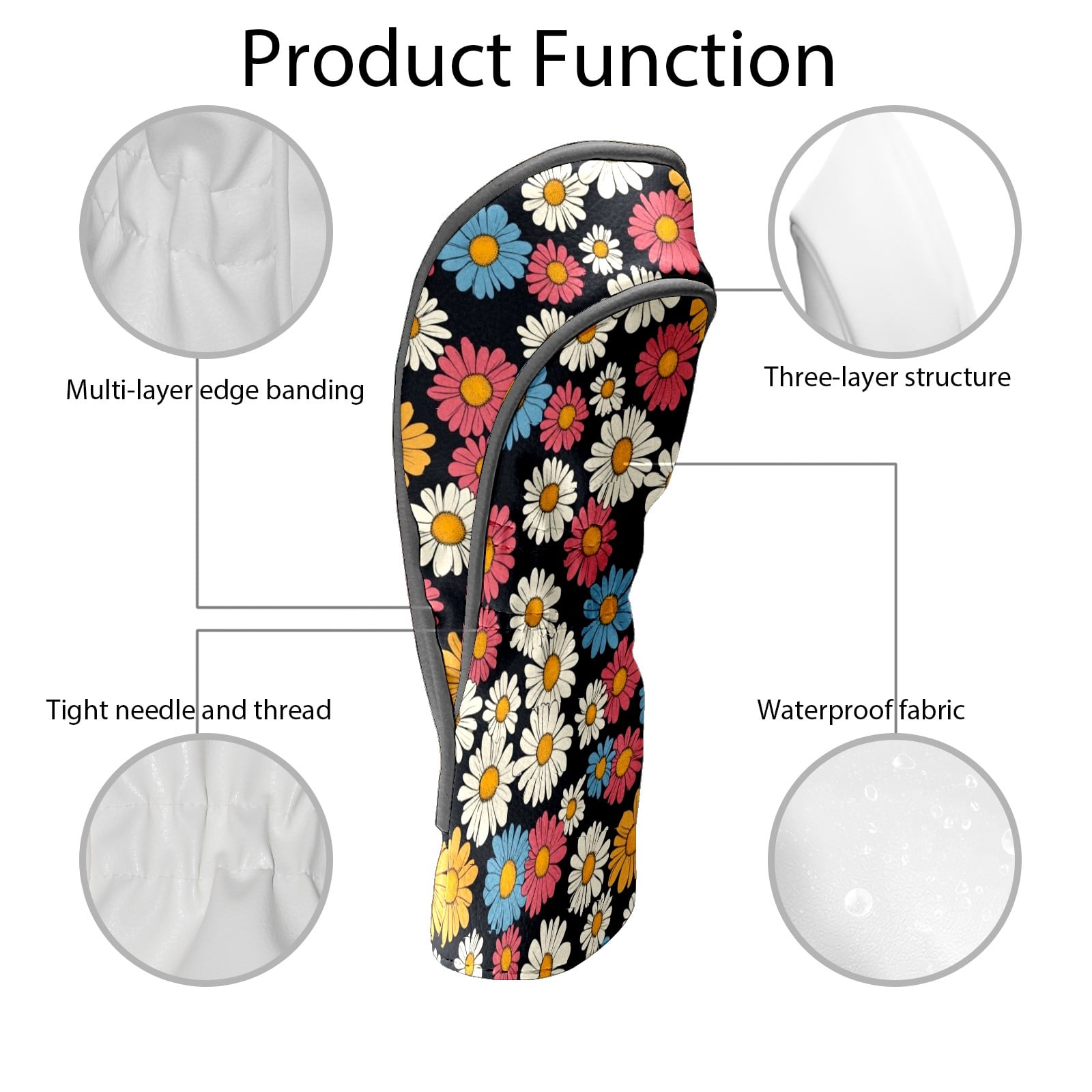 Golf Club Covers PU Leather Waterproof Head Covers for Fairway Woods Hybrids Colorful Daisies Unisex Fits Most Brands