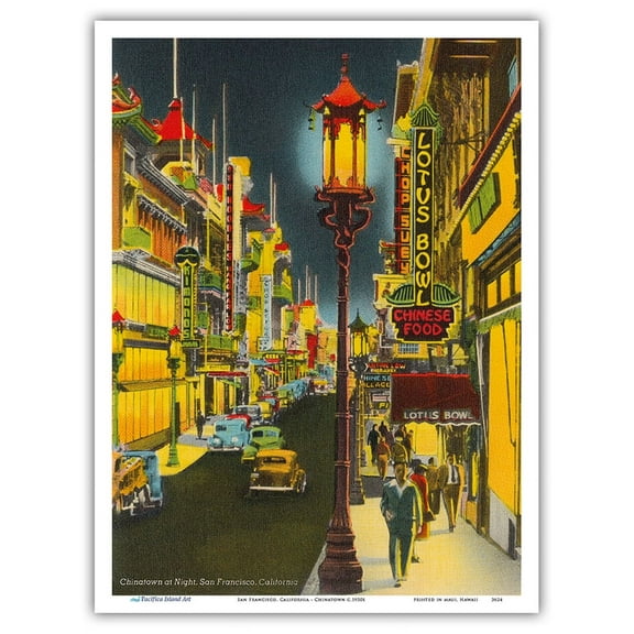 San Francisco California - Chinatown at Night - Vintage Travel Poster c.1950s - Master Art Print (Unframed) 9in x 12in