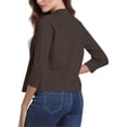 thumbnail image 2 of Women'S 3/4 Sleeve Cropped Cardigan Sweater Elegant Shrugs For Women Simple And Versatile Short Brown color 2XL, 2 of 5