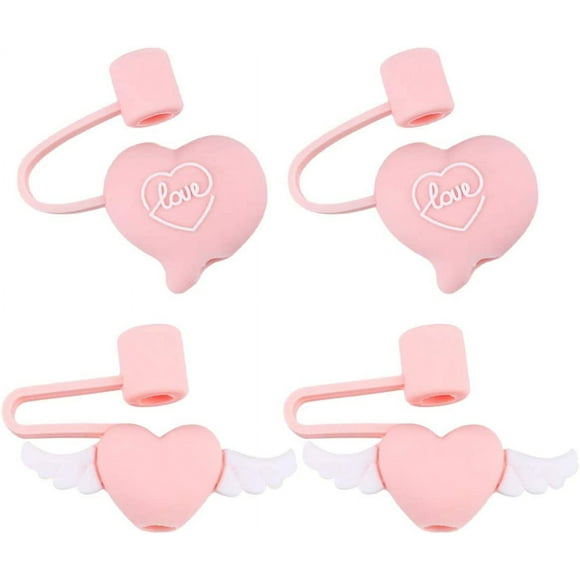 Straws Disposable Jar Straw Lid 4 pcs Straw Covers Silicone Straw Tips Reusable Heart Drinking Straw Tips Covers Straw Lids Plugs for Teens Girls Water Bottle Straw Cap Silicone Straws