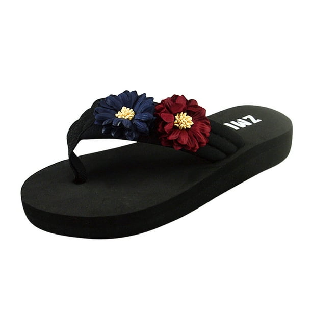 CHGBMOK Womens wedge Sandal Summer Casual Women's Ladies Summer Flowers  Home Beach Shoes Sandals Flip Flops Slippers