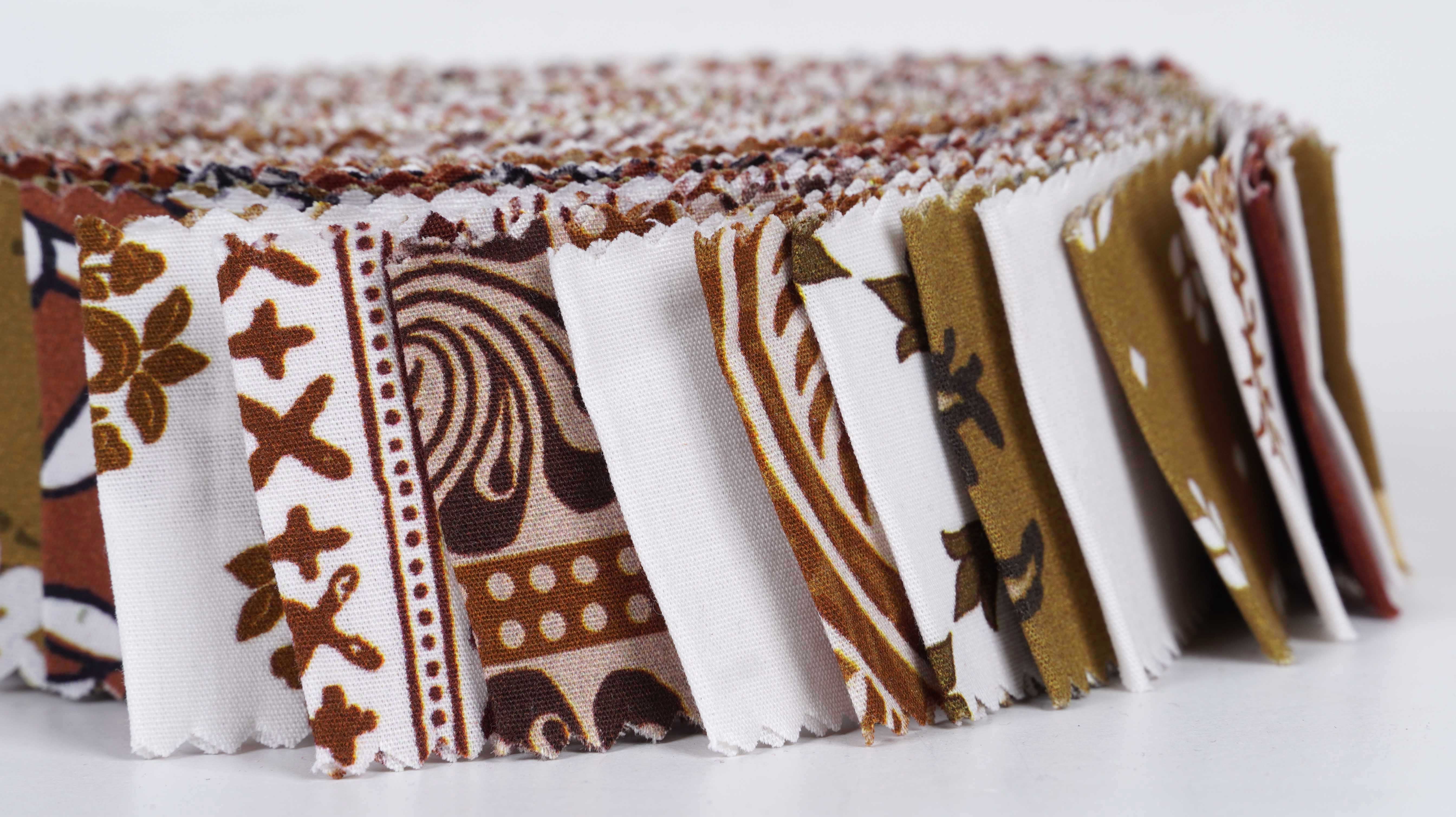 Soimoi 40Pcs Block Print Precut Fabrics Strips Roll Up 1.5x42inches Cotton Jelly Rolls For Quilting - Light Brown