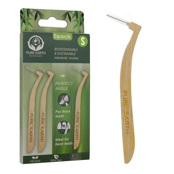 PURE EARTH essentials - Bamboo Interdental Brushes - L Shaped (Pack of 5, 0.6mm)