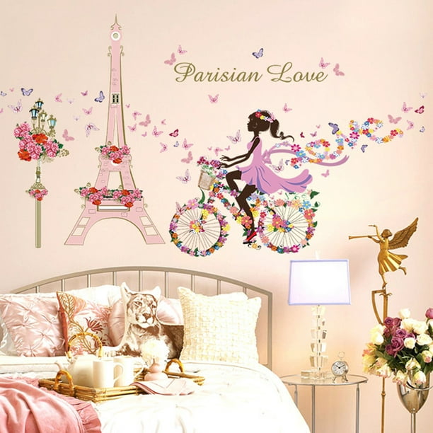 Pegatinas de pared Torre Eiffel de París, calcomanías de pared, pegatinas repetibles, decoración de pared para dormitorio de niñas