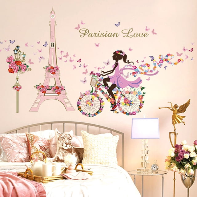 Pegatinas de pared Torre Eiffel de París, calcomanías de pared, pegatinas repetibles, decoración de pared para dormitorio de niñas