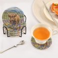 thumbnail image 5 of Haosy Set of 6 Drink Woven Coaster with Holder Heat Resistant Non-Slip Bar Coasters 4 Inches Wildflowers and Highland Cattle, 5 of 7