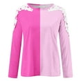 thumbnail image 5 of tklpehg Fall Long Sleeve Shirts for Women Lightweight Crew Neck Lace Hollow Out Sleeve Tunic Tops Color Block Casual Ladies Tops(V01_ Hot Pink,XL), 5 of 5