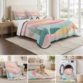 thumbnail image 6 of Full Quilt Set 78''x90'', South West Boho Lightweight Summer Bedspread Coverlet Set with 2 Pillow Shams, Abstract Pink Gold Mountains Cactus Breathable All Season Quilt Bedding for Bedroom/Guest Room, 6 of 9