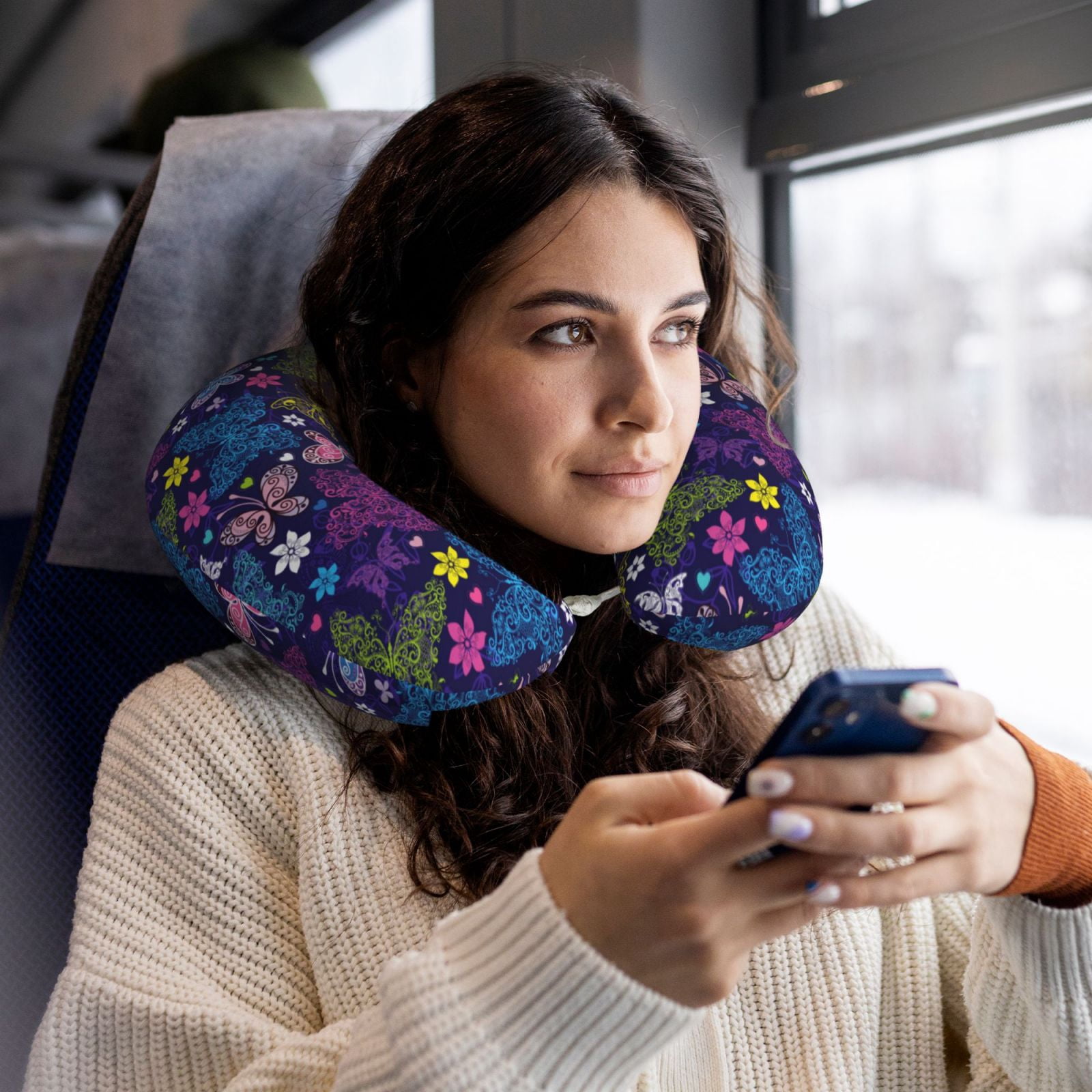 Xecao Colorful Butterflies Print Memory Foam Cervical Neck Pillow Versatile U-Shaped Pillows for Home,Office,Camping,Travelling,Soft Washable Cover