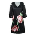 thumbnail image 3 of DYMADE Women Plus Size Printed Wave V-Neck Patchwork Off Shoulder Sleeve Casual Dress, 3 of 6