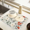 thumbnail image 2 of Yayeee Dish Drying Mat for Kitchen Counter 18" x 24" Microfiber Super Absorbent Coffee Decorative Pad, Red and White Floral Pattern, 2 of 9