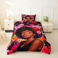 thumbnail image 2 of Castle Fairy Black Girl Chic Floral Twin Duvet Cover,Graffiti Splash Twin Bedding,Pink Black,Grey Reversible,1 Duvet Cover and 1 Pillowcase, 2 of 6