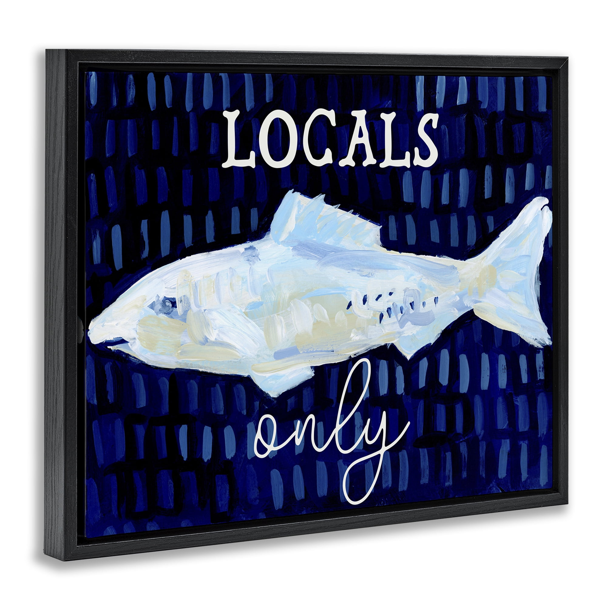 Stupell Industries Locals Only with Fish Animals & Insects Painting Black Floater Framed Canvas Art Print Wall Art, 31 x 25