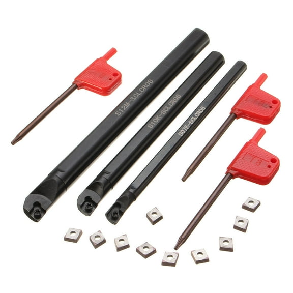 Maizoon CNC Lathe Holder Turning Tool Boring Bar 3pcs S07K-SCLCR06 S10K-SCLCR06 S12M-SCLCR06   10pcs CCMT0602 Inserts   3pcs Wrenches Lathe Tools DZ09