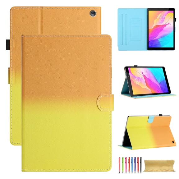 for Amazon Kindle Fire 7 12th Gen 2022, Gradient Color PU Leather Folio Stand Magnetic Wallet with Card Pockets [Auto Wake/Sleep] Soft TPU Shockproof Cover, Orange Yellow