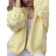 thumbnail image 3 of Womens Crochet Sweater Long Sleeve Hollow Out Open Front Outwear Yellow S, 3 of 9