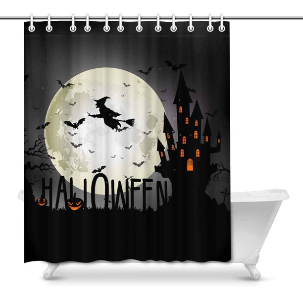 Mkhert Halloween Background Witch On The Full Moon Decor Waterproof Polyester Bathroom Shower Curtain Bath Decorations Hooks 66x72 Inch Walmart Com Walmart Com