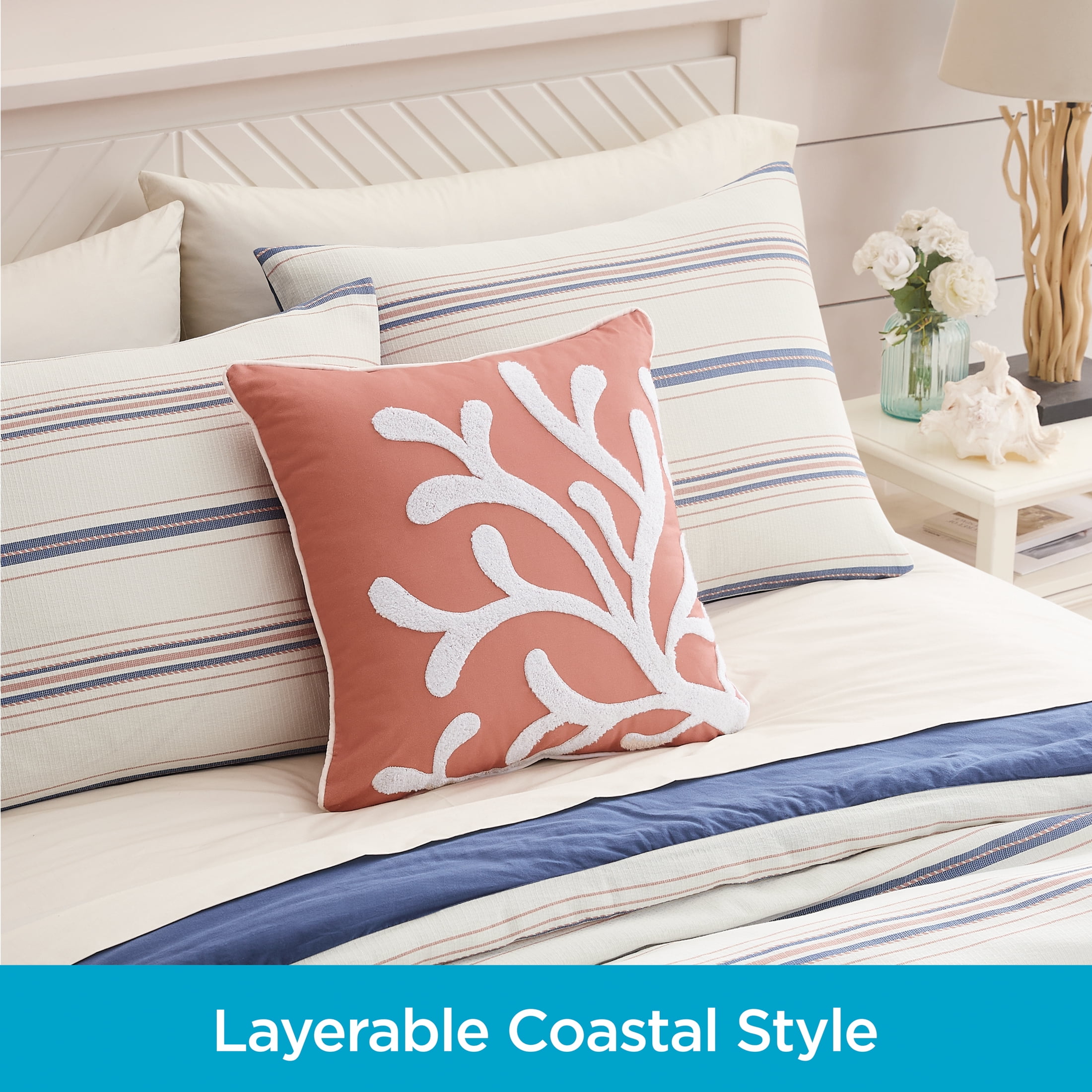 Coastal Living 18" x 18" Orange Coral Reef 100% Cotton Decorative Throw Pillow for Couch or Bed