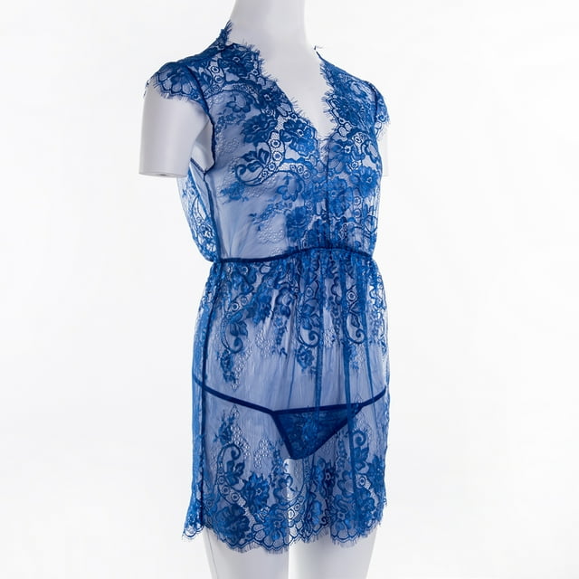 VISgogo Mujer Verano Sexy Sólido Ropa de Dormir Vestido de Noche + G-String Encaje Floral Babydoll Pijamas VISgogo moda