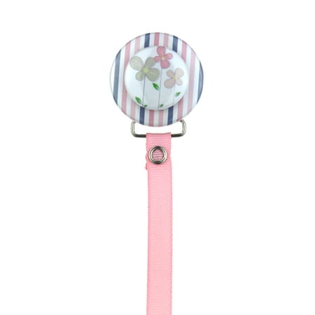 Pink Flowers & Stripes 3D Pacifier Clip