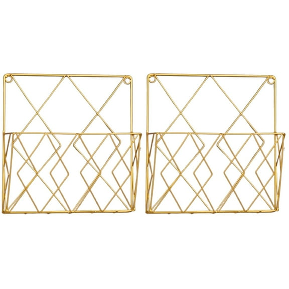 2 Pack Hanging Wall Files Shelves Golden Book Rack Magazine Holder Office
