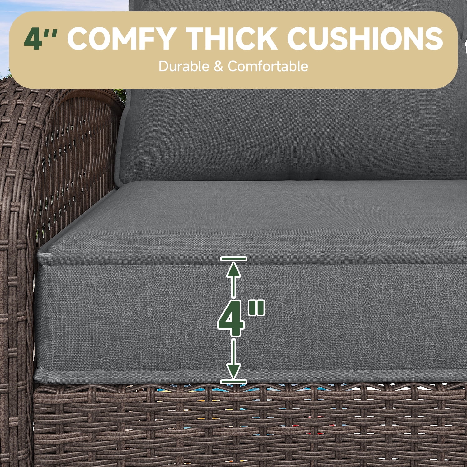 BaPiPro 4pcs Outdoor Patio Chair Cushions,Waterproof Seat & Backrest Cushion Set for Wicker Rattan Chair, Deep Seat Patio Furniture Cushions for Garden Backyard Porch, Dark Gray