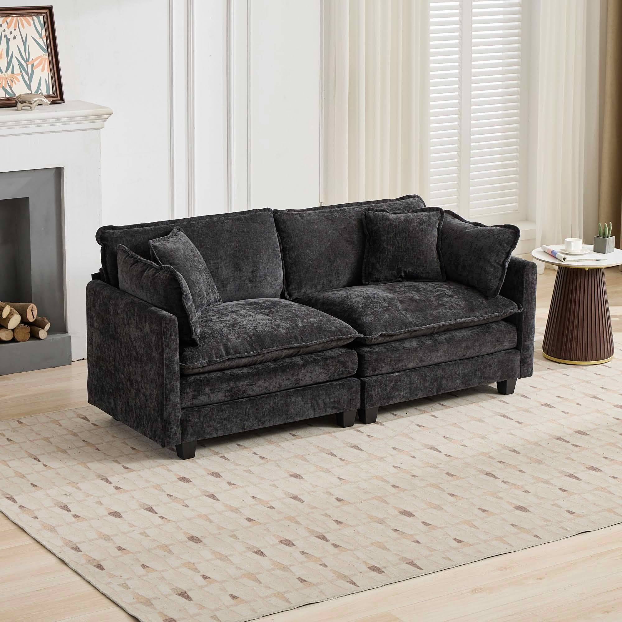 MAYEERTY 76.7 Inch Cloud Loveseat Sofa, Chenille Modular Sectional Couch with Double‑Layer Cushion for Living Room Apartment