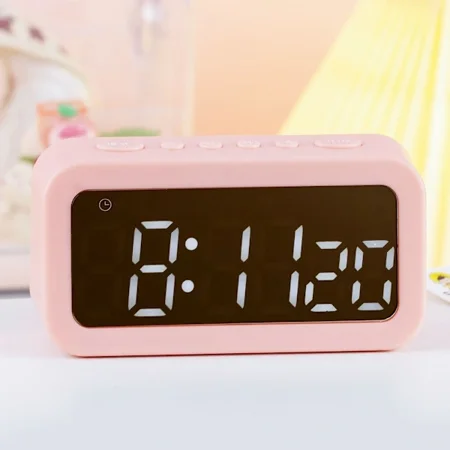 Pink alarm clock, battery operated clock, sun night mode, 12/24 hour