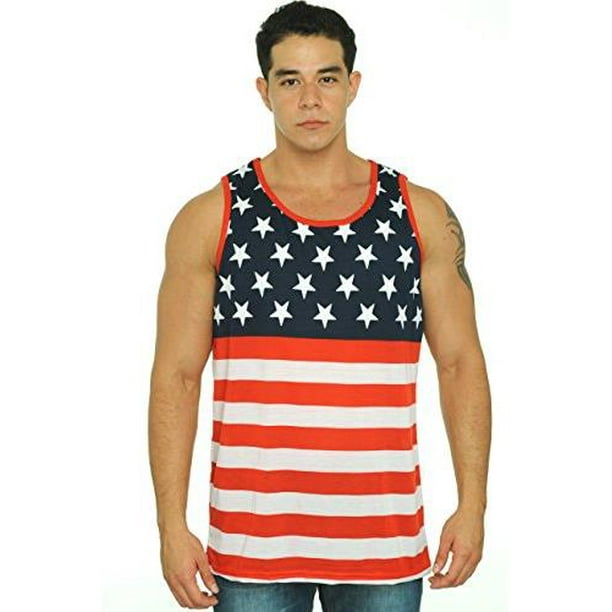Exist - Men's USA Flag Tank Top America Stars Stripes Sleeveless Shirt ...