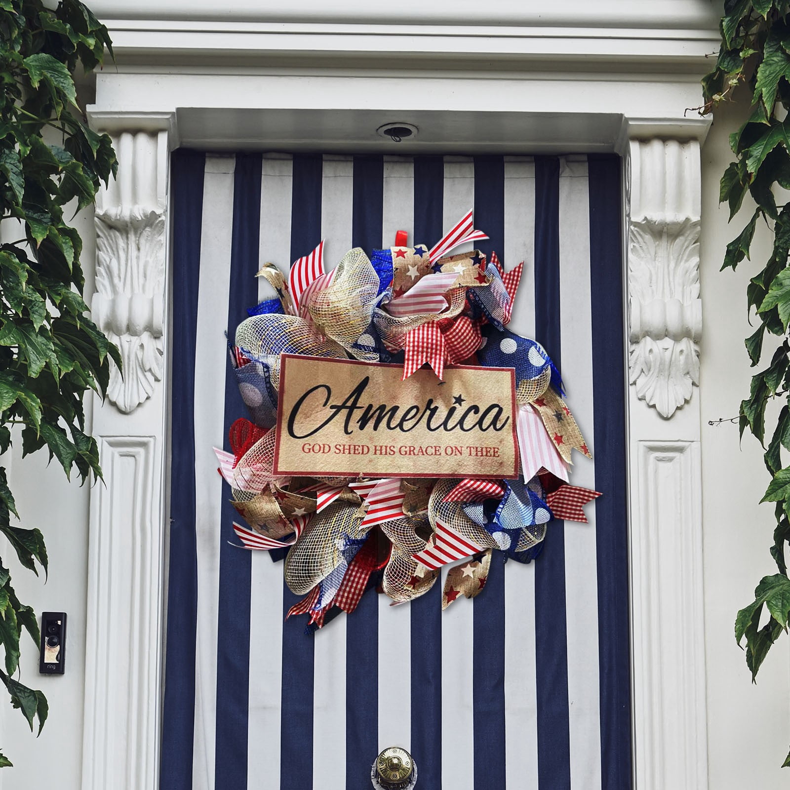 4th of July Truck Wreath Front Door Party Decoration Patriotic Red White Blue Independence Day 1776-2026 Memorial Day Bow Knot USA Gifts